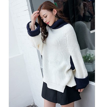 レディース　トップス　ニット　ハイネック　セーター　長袖　無地　スリット　個性的　カジュアル　大人可愛い　フリーサイズ　フェミニン　オフィス　仕事　デート　お出かけ　デイリー　普段着　ホワイト　ブラウン　送料無料