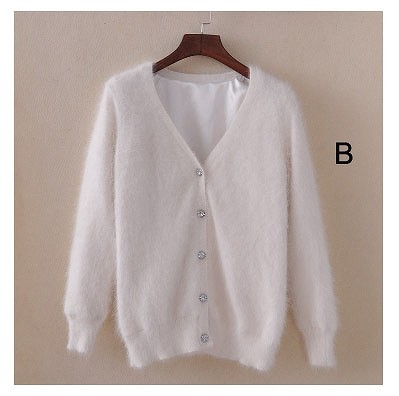 レディース　トップス　ニット　Vネック　カーディガン　起毛　長袖　無地　定番　ゆったり　カジュアル　大人可愛い　大きいサイズ　フェミニン　オフィス　仕事　デート　お出かけ　デイリー　普段着　ブラック　ホワイト　送料無料