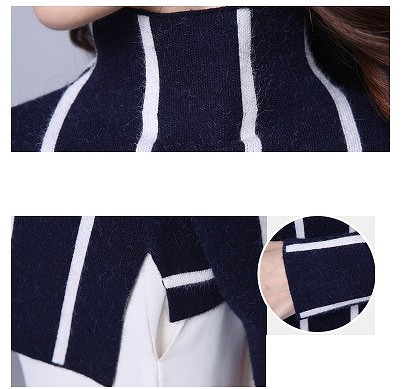 レディース　トップス　ハイネック　カットソー　長袖　ストライプ　ゆったり　ロングテール　カジュアル　大人可愛い　大きいサイズ　フェミニン　オフィス　仕事　デート　お出かけ　デイリー　普段着　ブラック　レッド　ネイビー　送料無料