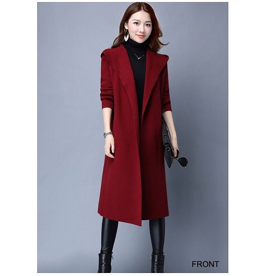 レディース　アウター　ロングコート　コーディガン　フード付き　長袖　無地　定番　カジュアル　大人可愛い　大きいサイズ　フェミニン　オフィス　通勤　OL　学生　デート　お出かけ　デイリー　レッド　グレー　ブラック　送料無料