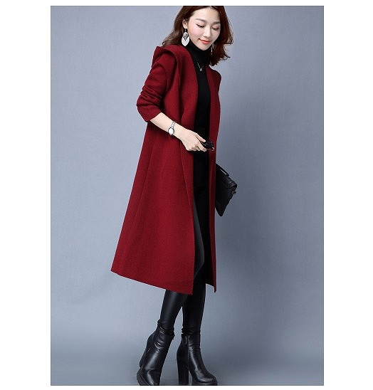 レディース　アウター　ロングコート　コーディガン　フード付き　長袖　無地　定番　カジュアル　大人可愛い　大きいサイズ　フェミニン　オフィス　通勤　OL　学生　デート　お出かけ　デイリー　レッド　グレー　ブラック　送料無料