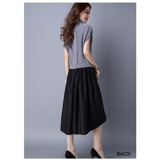 レディース　ノースリーブ　ワンピース　無地　オフタートル　フィッシュテール　フレア　ミモレ丈　ゆったり　大人カジュアル　シック　大きいサイズ　シンプル　リゾート　普段着　デイリー　お出かけ　デート　グレー　レッド　ブラック　送料無料