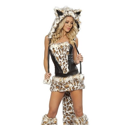 レディース　コスチューム　アニマルスーツ　豹　ヒョウ　猫　キャット　ネコ耳　レオパード　動物　セクシー　フリーサイズ　本格派　リアルデザイン　公演　演劇　お化け　ハロウィン　コスプレ　衣装　イベント　パーティ　仮装　ブラウン　送料無料