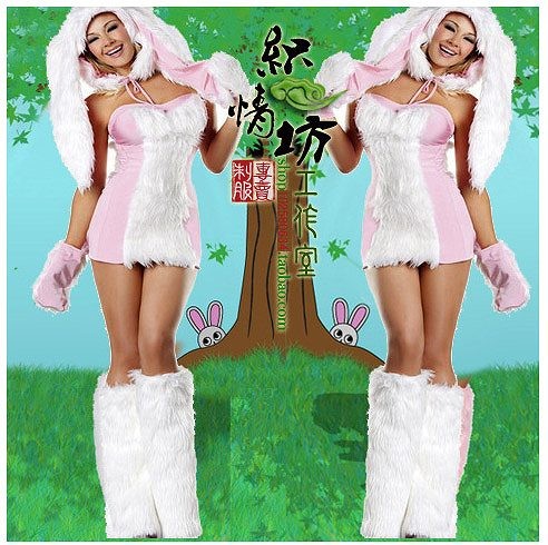 レディース　コスチューム　アニマルワンピ　うさぎ　ラビット　動物　セクシー　フリーサイズ　無地　本格派　リアルデザイン　公演　演劇　お化け　ハロウィン　コスプレ　衣装　イベント　パーティ　仮装　ホワイト×ピンンク　送料無料