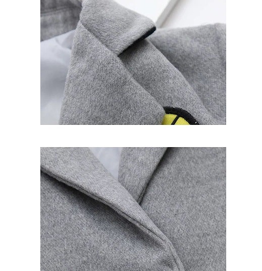 レディース　アウター　ロングコート　ゆったり　ワッペン　長袖　大きいサイズ　シンプル　無地　ウール　カジュアル　大人可愛い　フェミニン　ビジネス　通勤　OL　オフィス　学生　デート　お出かけ　デイリー　グレー　ブラック　送料無料