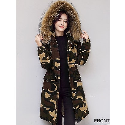 レディース　アウター　ロングコート　カモフラ　迷彩　ファー　フード付き　長袖　大きいサイズ　シンプル　ウール　カジュアル　大人可愛い　フェミニン　ビジネス　通勤　OL　オフィス　学生　デート　お出かけ　デイリー　グリーン　送料無料