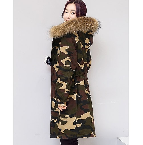 レディース　アウター　ロングコート　カモフラ　迷彩　ファー　フード付き　長袖　大きいサイズ　シンプル　ウール　カジュアル　大人可愛い　フェミニン　ビジネス　通勤　OL　オフィス　学生　デート　お出かけ　デイリー　グリーン　送料無料