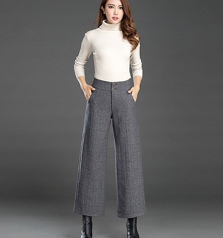 レディース　ボトムス　ストレートパンツ　ワイドパンツ　ストライプ　あたたか　ウール　秋冬　シンプル　大きいサイズ　カジュアル　大人可愛い　定番　ベーシック　シック　通勤　OL　学生　デート　お出かけ　デイリー　普段着　チャコール　グレー　カーキ　送料無料