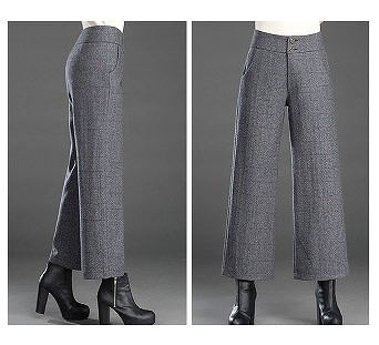 レディース　ボトムス　ストレートパンツ　ワイドパンツ　ストライプ　あたたか　ウール　秋冬　シンプル　大きいサイズ　カジュアル　大人可愛い　定番　ベーシック　シック　通勤　OL　学生　デート　お出かけ　デイリー　普段着　チャコール　グレー　カーキ　送料無料