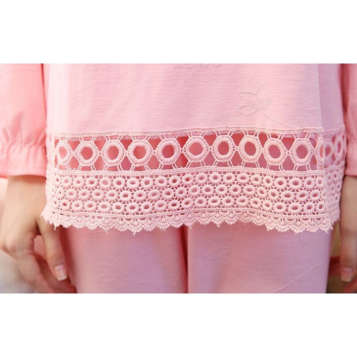 レディース　パジャマ　ナイトウェア　無地　リボン　ラウンドネック　長袖　シンプル　カジュアル　大きいサイズ　フェミニン　大人可愛い　リラックス　ルームウェア　ラフスタイル　ローズ　ピンク　送料無料