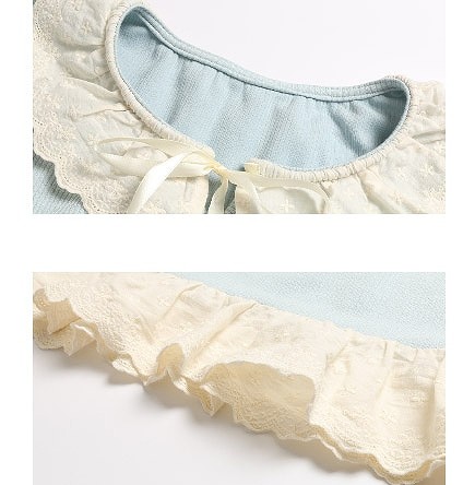 レディース　パジャマ　ナイトウェア　ゆったり　フリル　無地　ラウンドネック　長袖　シンプル　カジュアル　フェミニン　大人可愛い　リラックス　ルームウェア　ラフスタイル　ブルー　ピンク　送料無料