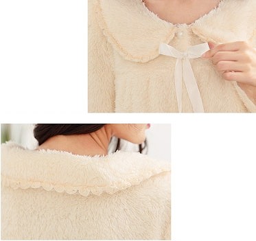 レディース　パジャマ　ナイトウェア　ゆったり　フリル　ボンボン　無地　ラウンドネック　長袖　大きいサイズ　シンプル　カジュアル　フェミニン　大人可愛い　リラックス　ルームウェア　ラフスタイル　グリーン　ホワイト　送料無料