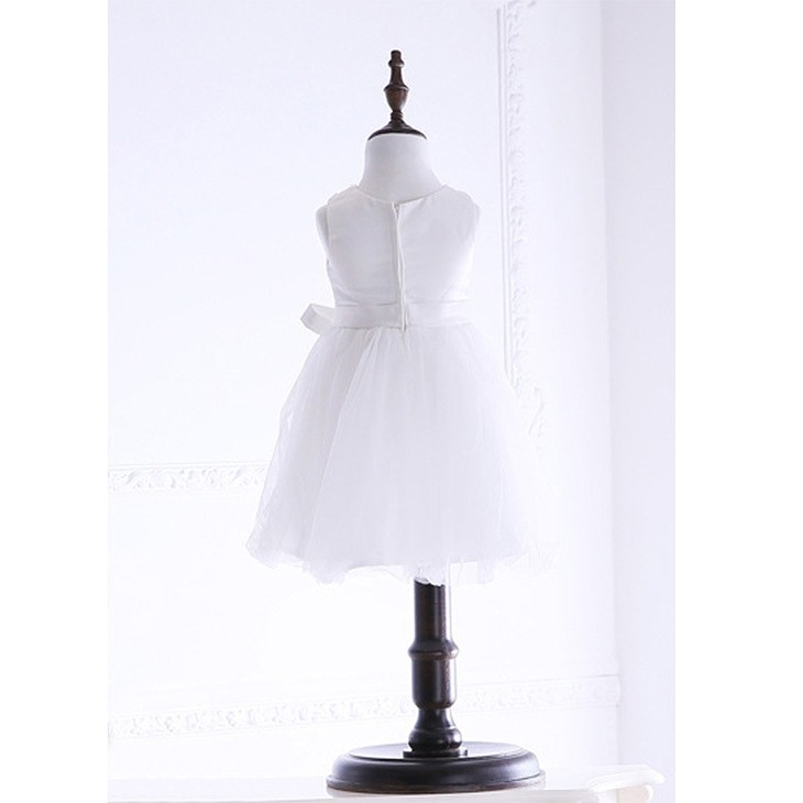 キッズ　ジュニア　子供服　ミニドレス　ワンピース　ノースリーブ　無地　シフォン　ペチコート付き　フォーマル　かわいい　キュート　パーティ　発表会　七五三　お祝い　誕生日　イベント　結婚式　記念日　セレモニー　ホワイト　送料無料