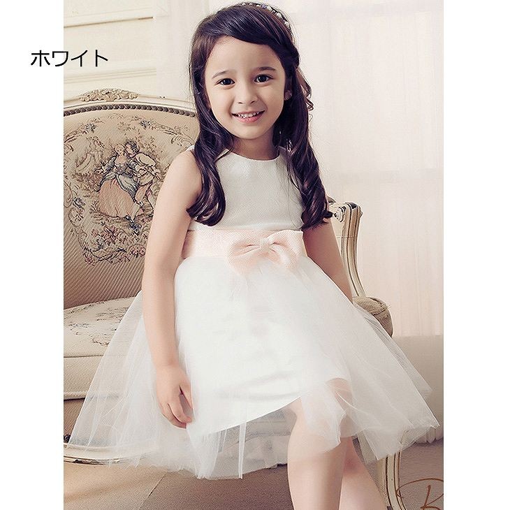キッズ　ジュニア　子供服　ミニドレス　ワンピース　チュチュ　リボン　ノースリーブ　無地　シフォン　ペチコート付き　フォーマル　パーティ　発表会　七五三　お祝い　誕生日　イベント　結婚式　記念日　セレモニー　ホワイト　ピンク　ブルー　送料無料