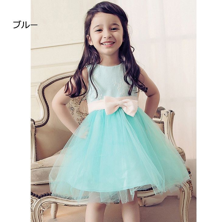 キッズ　ジュニア　子供服　ミニドレス　ワンピース　チュチュ　リボン　ノースリーブ　無地　シフォン　ペチコート付き　フォーマル　パーティ　発表会　七五三　お祝い　誕生日　イベント　結婚式　記念日　セレモニー　ホワイト　ピンク　ブルー　送料無料