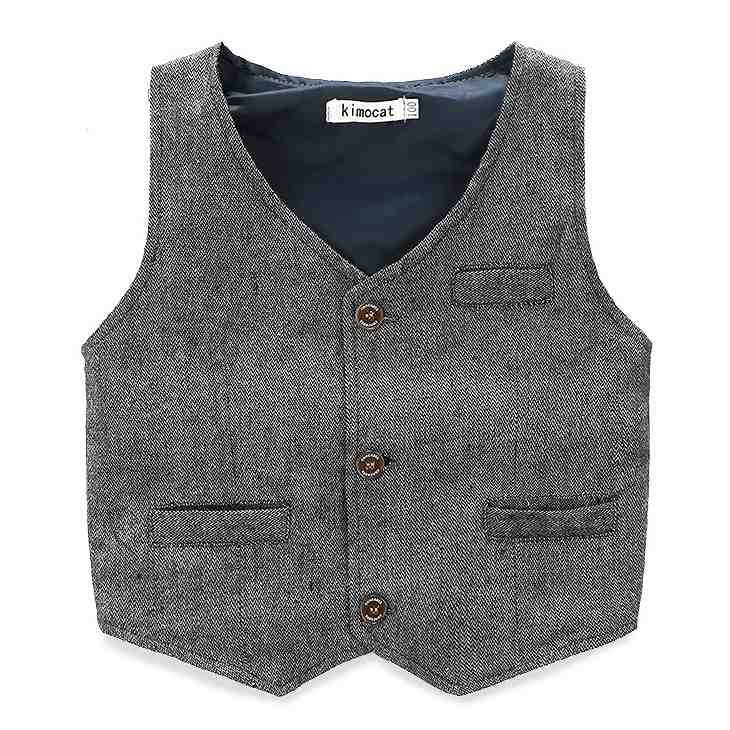 キッズ　ジュニア　子供服　セットアップ　上下セット　長袖シャツ　ベスト　ネクタイ　ボトムス　無地　フォーマル　かわいい　キュート　パーティ　発表会　七五三　お祝い　誕生日　イベント　結婚式　記念日　セレモニー　グレー×レッド　送料無料