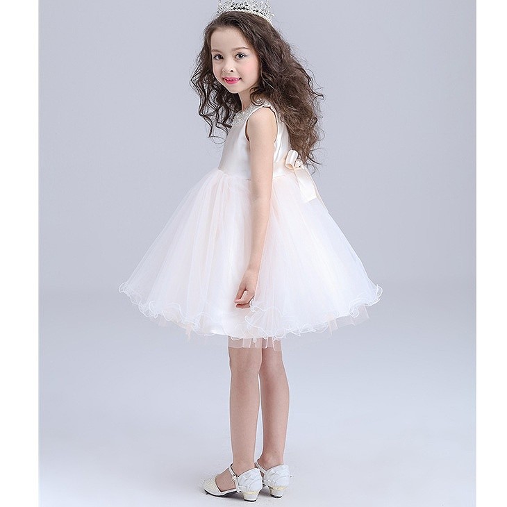 キッズ　ジュニア　子供服　ミニドレス　ワンピース　無地　チュチュ　シフォン　リボン　ノースリーブ　フォーマル　かわいい　キュート　パーティ　発表会　七五三　お祝い　誕生日　イベント　結婚式　フラワーガール　記念日　ホワイト　送料無料