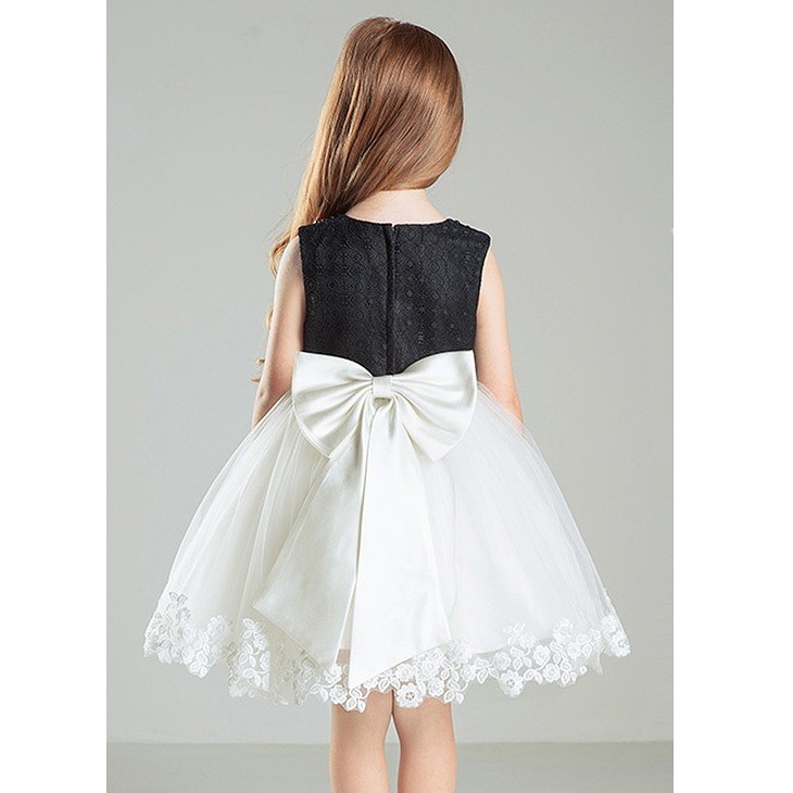 キッズ　ジュニア　子供服　ミニドレス　ワンピース　無地　チュチュ　シフォン　リボン　ノースリーブ　フォーマル　かわいい　キュート　パーティ　発表会　七五三　お祝い　誕生日　イベント　結婚式　フラワーガール　記念日　ブラック×ホワイト　送料無料