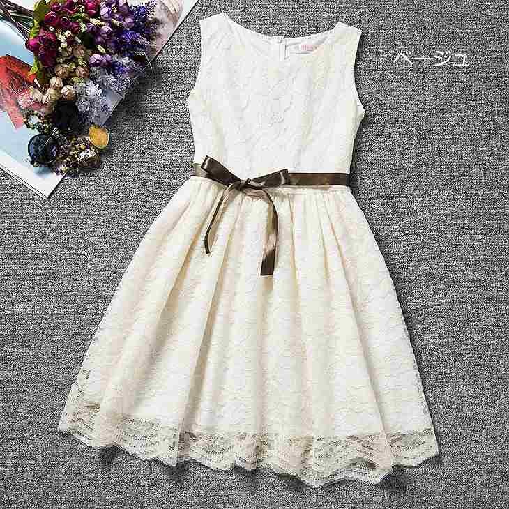 キッズ　ジュニア　子供服　ミニドレス　ワンピース　無地　レース　リボン　ノースリーブ　フォーマル　かわいい　キュート　パーティ　発表会　七五三　お祝い　誕生日　イベント　結婚式　フラワーガール　記念日　ブラック　ベージュ　送料無料