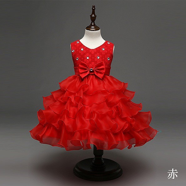 キッズ　ジュニア　子供服　ドレス　ワンピース　パーティー　おしゃれ　かわいい　キュート　スカート　フリル　レース　リボン　誕生日　イベント　結婚式　ピンク　白　クリーム　レッド　グリーン　ブルー　送料無料