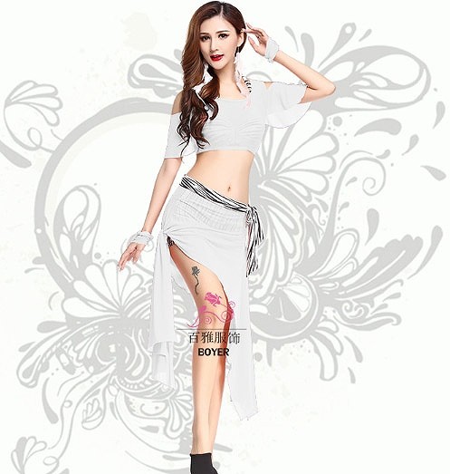 レディース　競技ドレス　ツーピース　無地　半袖トップス　膝上丈　スカート　フリーサイズ　発表会　ベリーダンス　ラテンダンス　サルサ　タンゴ　社交ダンス　フィギュアスケート　パープル　ピンク　ブルー　グリーン　レッド　ブラック　イエロー　送料無料