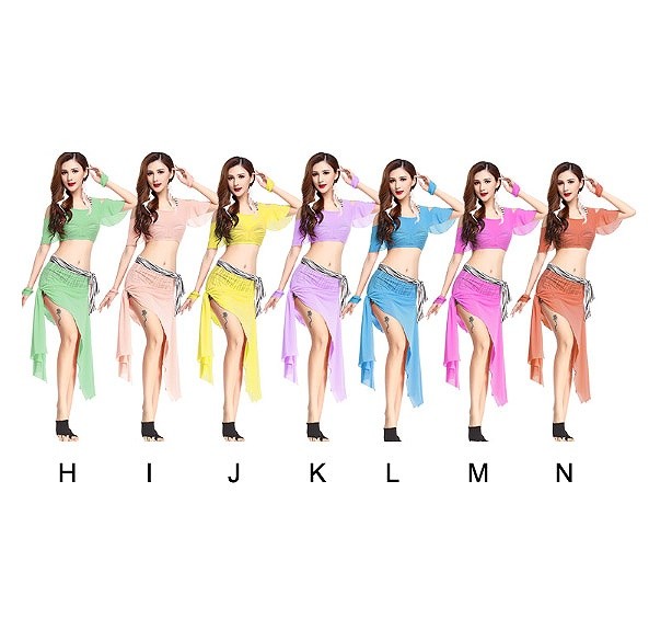 レディース　競技ドレス　ツーピース　無地　半袖トップス　膝上丈　スカート　フリーサイズ　発表会　ベリーダンス　ラテンダンス　サルサ　タンゴ　社交ダンス　フィギュアスケート　パープル　ピンク　ブルー　グリーン　レッド　ブラック　イエロー　送料無料