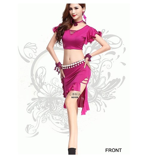 レディース　競技ドレス　ツーピース　無地　半袖トップス　膝上丈　スカート　フリーサイズ　ダンス　発表会　ベリーダンス　社交ダンス　フィギュアスケート　パープル　レッド　ブルー　ピンク　ブラック　グリーン　イエロー　ホワイト　オレンジ　送料無料