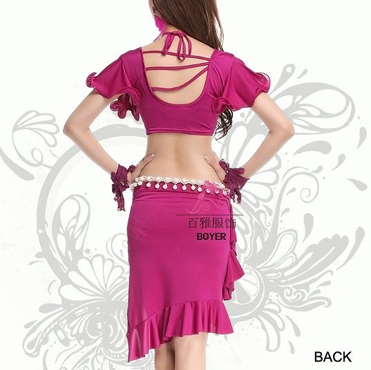 レディース　競技ドレス　ツーピース　無地　半袖トップス　膝上丈　スカート　フリーサイズ　ダンス　発表会　ベリーダンス　社交ダンス　フィギュアスケート　パープル　レッド　ブルー　ピンク　ブラック　グリーン　イエロー　ホワイト　オレンジ　送料無料