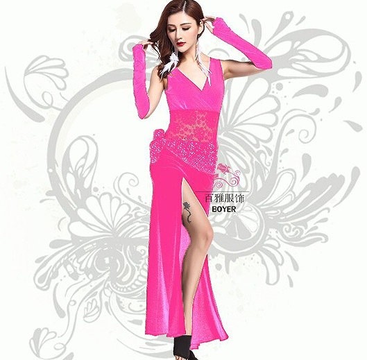 レディース　競技ドレス　ワンピース　無地　Vネック　ロング　フリーサイズ　発表会　ベリーダンス　ラテンダンス　サルサ　タンゴ　社交ダンス　フィギュアスケート　レッド　パープル　イエロー　ホワイト　オレンジ　ブラック　ピンク　グリーン　ブルー　送料無料