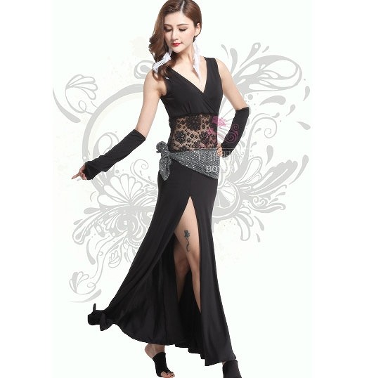 レディース　競技ドレス　ワンピース　無地　Vネック　ロング　フリーサイズ　発表会　ベリーダンス　ラテンダンス　サルサ　タンゴ　社交ダンス　フィギュアスケート　レッド　パープル　イエロー　ホワイト　オレンジ　ブラック　ピンク　グリーン　ブルー　送料無料