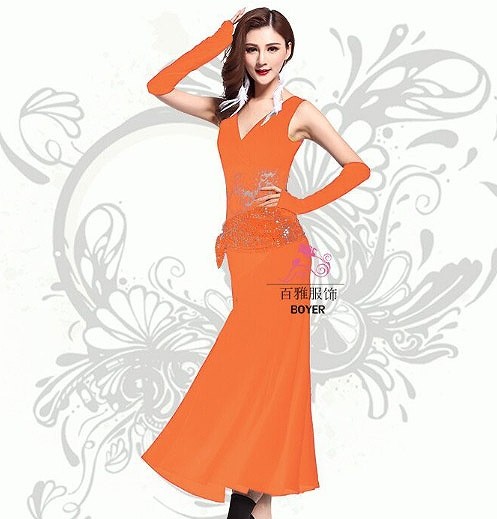 レディース　競技ドレス　ワンピース　無地　Vネック　ロング　フリーサイズ　発表会　ベリーダンス　ラテンダンス　サルサ　タンゴ　社交ダンス　フィギュアスケート　レッド　パープル　イエロー　ホワイト　オレンジ　ブラック　ピンク　グリーン　ブルー　送料無料