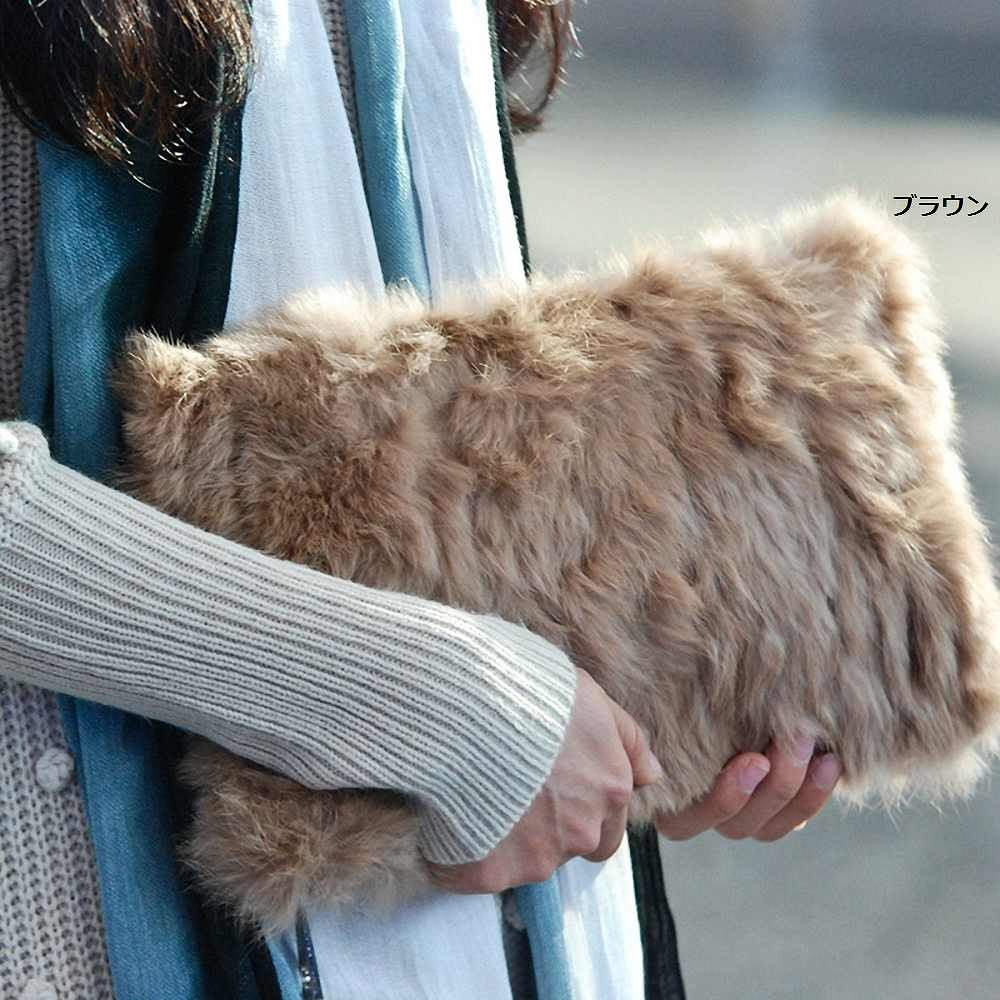 レディース　クラッチバッグ　もこもこ　ラビットファー　レザー　折り畳み　おしゃれ　可愛い　カジュアル　お出かけ　デート　旅行　デイリー　ブラック　ブラウン　送料無料