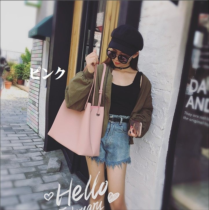 レディース　トートバッグ　ショルダー　シンプル　レザー　おしゃれ　可愛い　カジュアル　お出かけ　デート　旅行　通勤　通学　デイリー　ブラック　ピンク　グレー　ブラウン　送料無料