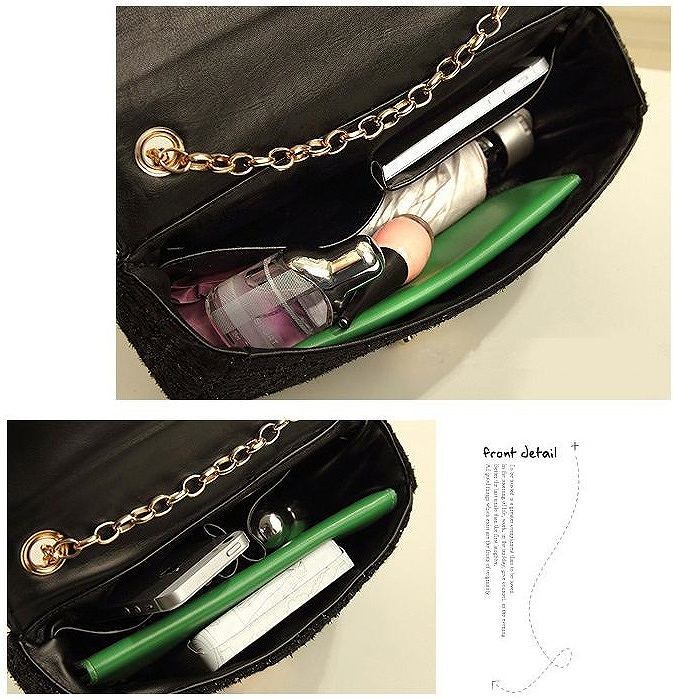 レディース　ハンドバッグ　ショルダーチェーン　ウール　おしゃれ　可愛い　上品　気品　カジュアル　フォーマル　お出かけ　デート　旅行　通勤　ブラック　送料無料