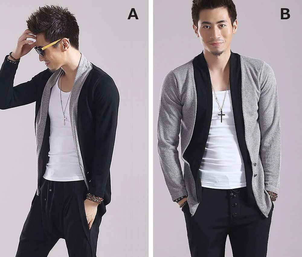 メンズ　ニット　アウター　カーディガン　長袖　切り替え　スリム　スマート　トップス　ストリート　カジュアル　普段着　デイリー　おしゃれ　秋冬　３カラー　送料無料