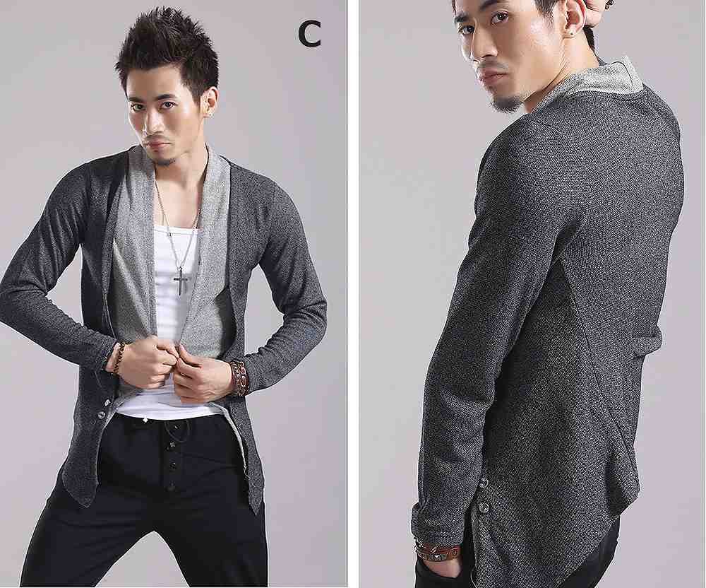 メンズ　ニット　アウター　カーディガン　長袖　切り替え　スリム　スマート　トップス　ストリート　カジュアル　普段着　デイリー　おしゃれ　秋冬　３カラー　送料無料
