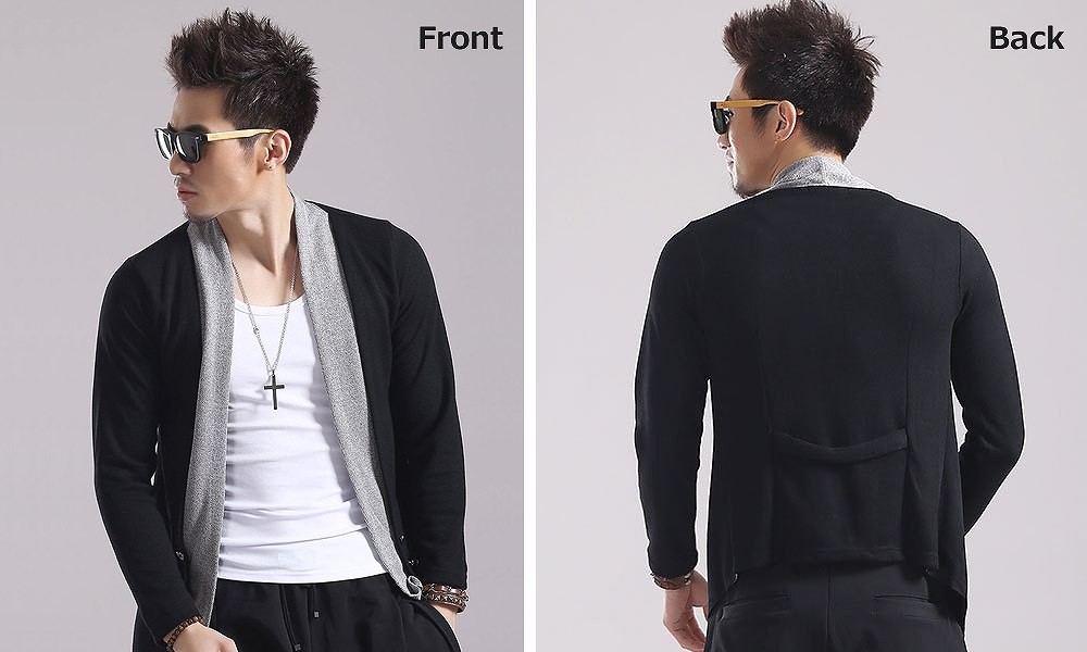 メンズ　ニット　アウター　カーディガン　長袖　切り替え　スリム　スマート　トップス　ストリート　カジュアル　普段着　デイリー　おしゃれ　秋冬　３カラー　送料無料