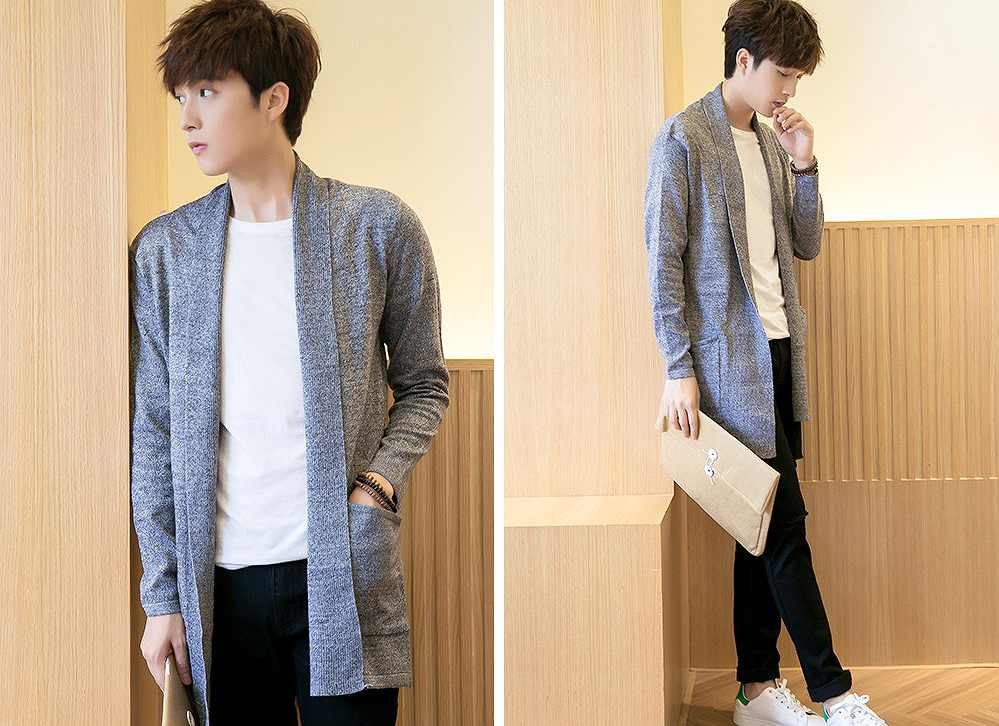 メンズ　ロングカーディガン　ソリッドカラー　スリム　トップス　ストリート　カジュアル　普段着　デイリー　おしゃれ　６カラー　大きいサイズ　送料無料