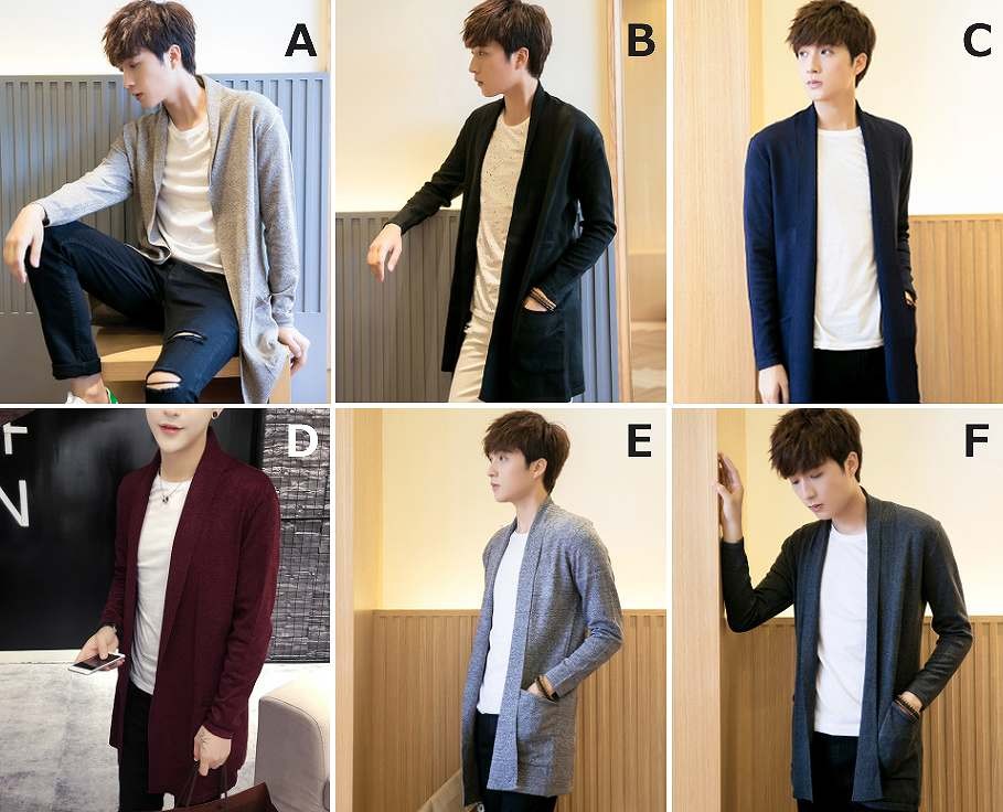 メンズ　ロングカーディガン　ソリッドカラー　スリム　トップス　ストリート　カジュアル　普段着　デイリー　おしゃれ　６カラー　大きいサイズ　送料無料