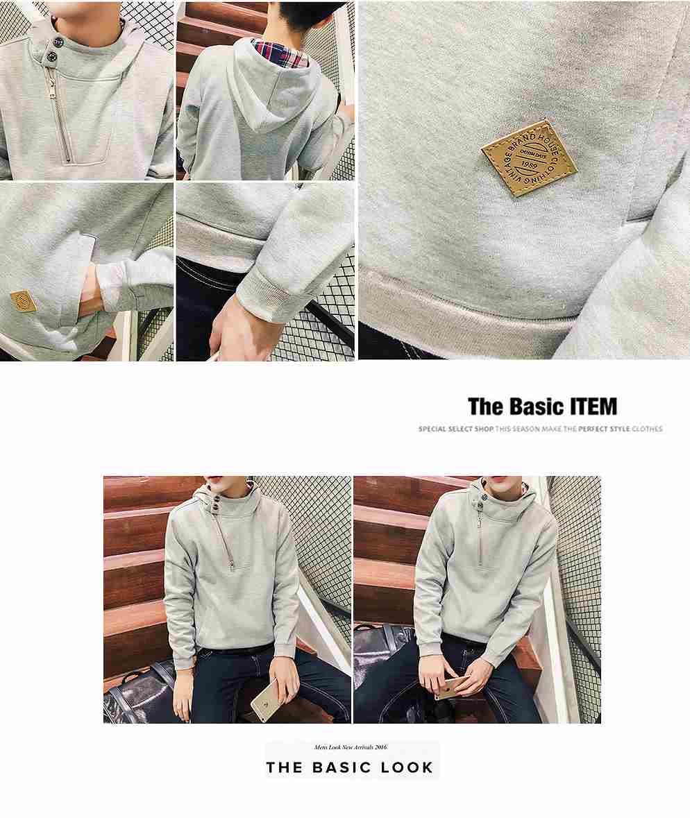 メンズ　パーカー　長袖　ハーフジップ　スリム　ストリート　カジュアル　普段着　春秋　デイリー　おしゃれ　グレー　ブラック　ネイビー　大きいサイズ　送料無料