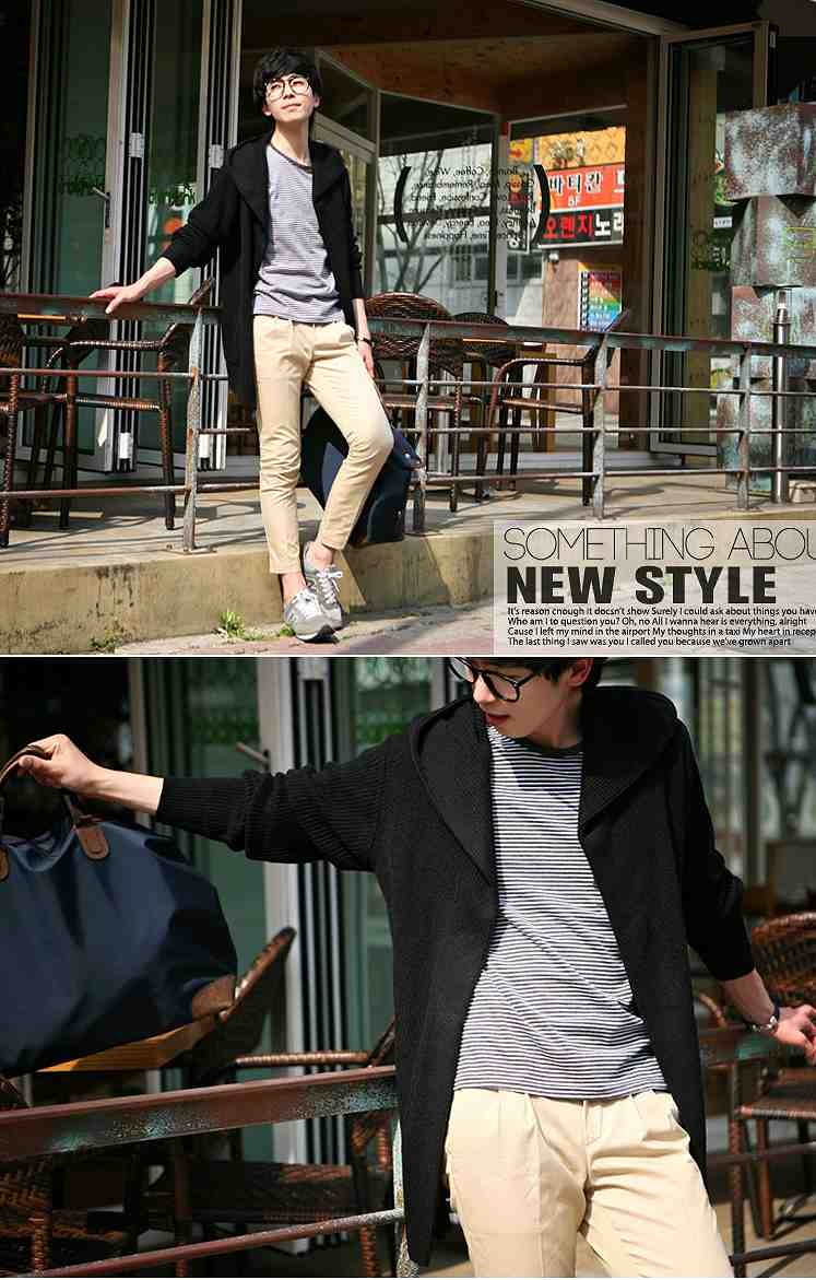 メンズ　ニットフードカーディガン　長袖　ビッグラペル　ストリート　カジュアル　普段着　春秋　デイリー　おしゃれ　グレー　ブラック　送料無料