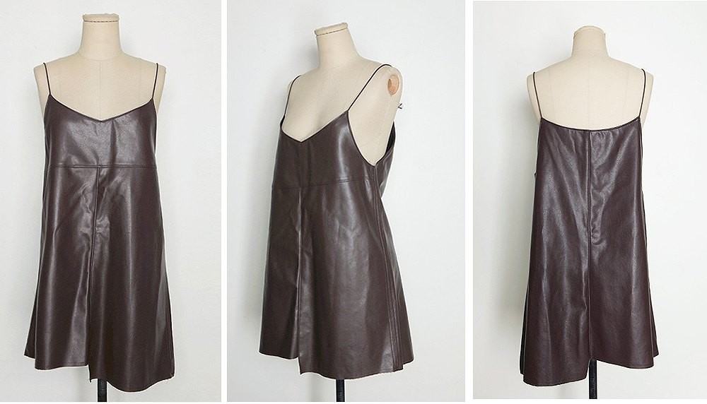 レディース　ワンピース　キャミ　オールインワン　ＰＵレザー　ゆったり　すっきり　ストリート　カジュアル　普段着　春秋冬　デイリー　おしゃれ　ダークブラウン　送料無料