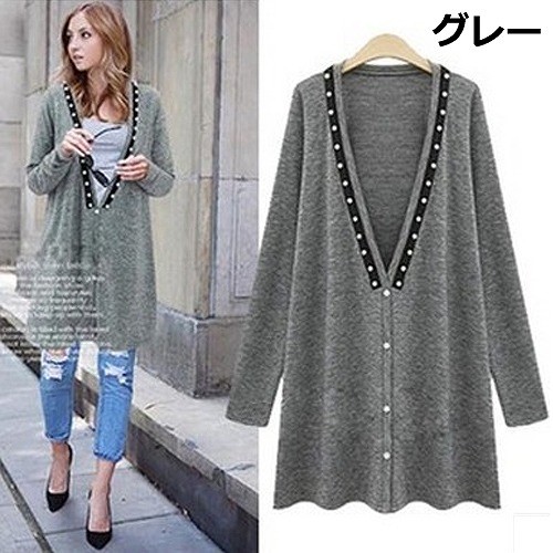 レディース　トップス　カーディガン　ロング　長袖　大きめVネック　無地　ゆったり　シンプル　カジュアル　大きいサイズ　大人可愛い　フェミニン　オフィス　デート　お出かけ　デイリー　ホワイト　グレー　送料無料