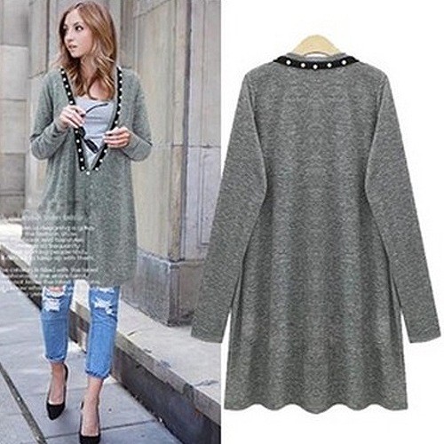 レディース　トップス　カーディガン　ロング　長袖　大きめVネック　無地　ゆったり　シンプル　カジュアル　大きいサイズ　大人可愛い　フェミニン　オフィス　デート　お出かけ　デイリー　ホワイト　グレー　送料無料