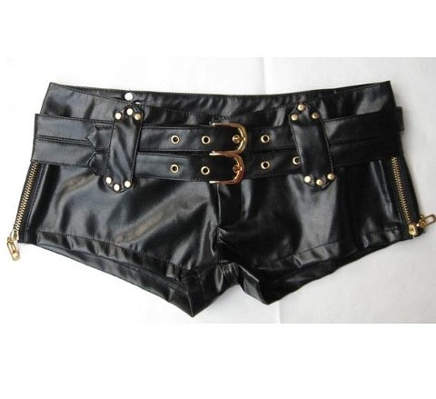 レディース　ショートパンツ　パンツ　ボトムス　ミニ　ダンス　ヒップホップ　黒　ブラック　ベルト付　革風　ナイロン　送料無料