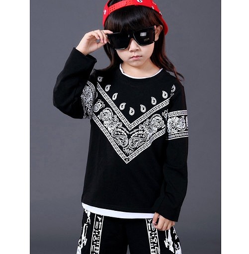 子供服　キッズ　ボーイ　ガール　男　女　兼用　長袖　トップス　パンツ　セット　黒　ブラック　ヒップホップ　ダンス　衣装　送料無料