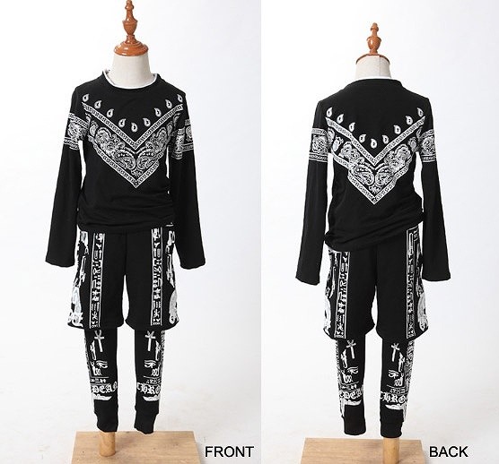 子供服　キッズ　ボーイ　ガール　男　女　兼用　長袖　トップス　パンツ　セット　黒　ブラック　ヒップホップ　ダンス　衣装　送料無料