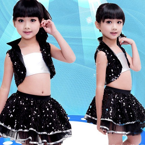 キッズ　ジュニア　子供服　ドレス　ダンス　ジャズ　スパンコール　発表会　演奏会　衣装　フォーマル　ミニドレス　ピアノ　パーティー　結婚式　かわいい　おしゃれ　女の子　11121314150 cm　子供用　ピンク　ブラック　送料無料