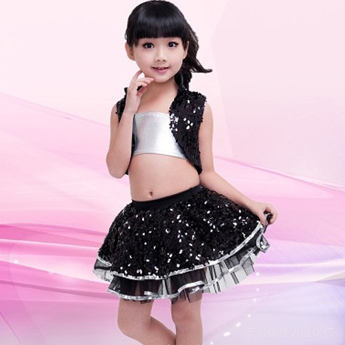 キッズ　ジュニア　子供服　ドレス　ダンス　ジャズ　スパンコール　発表会　演奏会　衣装　フォーマル　ミニドレス　ピアノ　パーティー　結婚式　かわいい　おしゃれ　女の子　11121314150 cm　子供用　ピンク　ブラック　送料無料