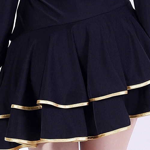 レディース　ドレス　ダンス　ラテンダンス　衣装　パーティー　社交ダンス　舞台　発表会　結婚式　演奏会　ステージ　イベント　モダンダンス　タンゴ　ミニドレス　ワンピース　フォーマル　エレガント　セクシー　ブラック×ゴールド　送料無料